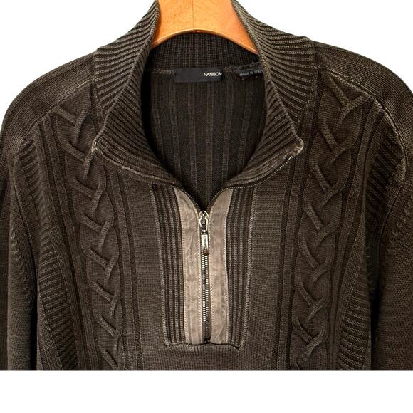 Nanibon Men's Quarter Zip Sweater Cable Italy Premium 100% Virgin Wool - Picture 3 of 8